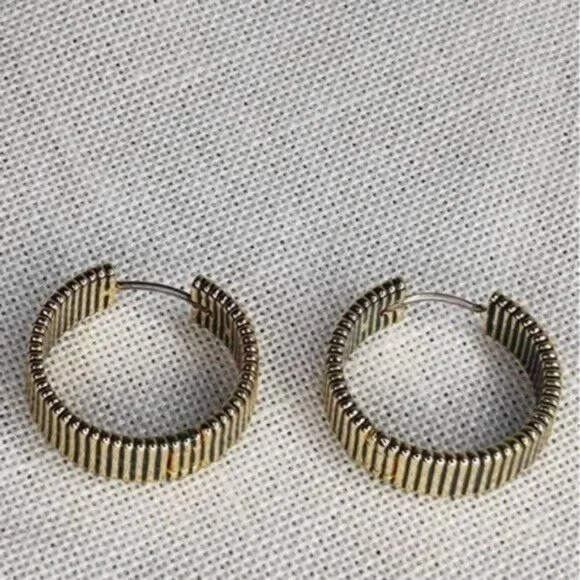 Gorjana Hoop Earrings Catalina Enamel 18k Gold Plated Navy Striped - Picture 6 of 13
